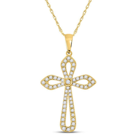 10kt Yellow Gold Womens Round Diamond Gothic Cross Pendant 1/3 Cttw