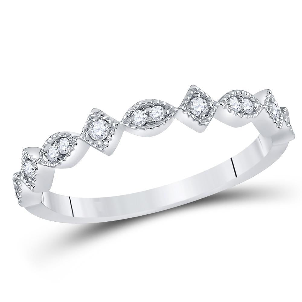 14kt White Gold Womens Round Diamond Geometric Stackable Band Ring 1/8 Cttw