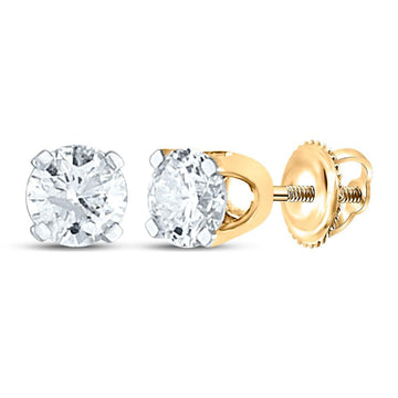 14kt Yellow Gold Womens Round Diamond Solitaire Earrings 1/5 Cttw