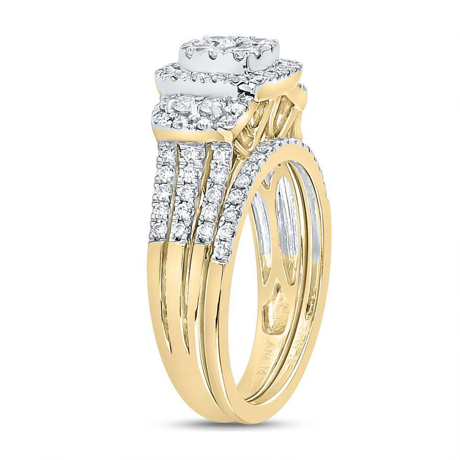 14kt Yellow Gold Round Diamond Bridal Wedding Ring Band Set 1 Cttw