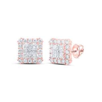 10kt Rose Gold Womens Princess Diamond Square Earrings 1-1/3 Cttw