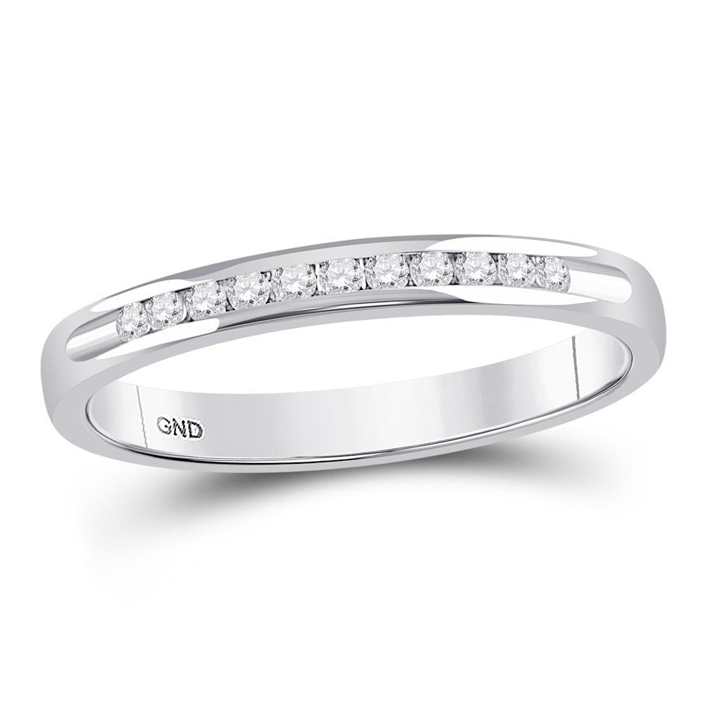 14kt White Gold Womens Round Channel-set Diamond Single Row Wedding Band 1/10 Cttw