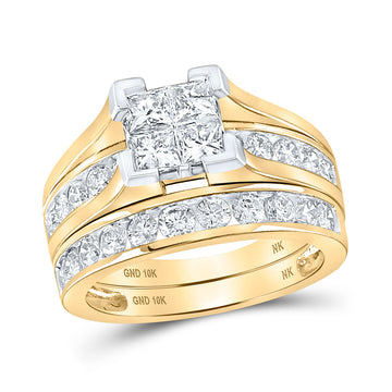 10kt Yellow Gold Princess Diamond Bridal Wedding Ring Band Set 2 Cttw