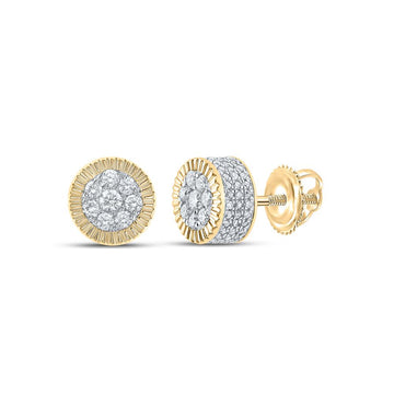 10kt Yellow Gold Mens Round Diamond Fluted Cluster Earrings 7/8 Cttw