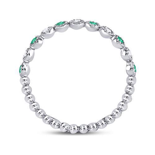 10kt White Gold Womens Round Emerald Diamond Dot Stackable Band Ring 1/6 Cttw
