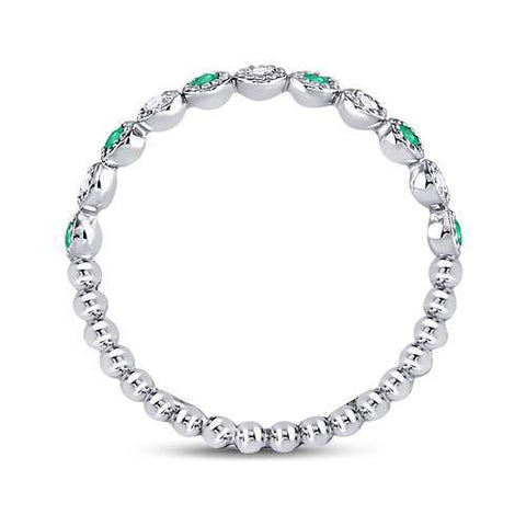10kt White Gold Womens Round Emerald Diamond Dot Stackable Band Ring 1/6 Cttw
