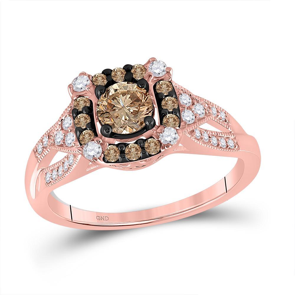 14kt Rose Gold Round Brown Diamond Solitaire Bridal Wedding Engagement Ring 7/8 Cttw