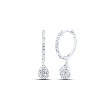 10kt White Gold Womens Round Diamond Hoop Teardrop Dangle Earrings 3/8 Cttw