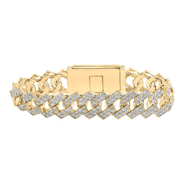 10kt Yellow Gold Mens Round Diamond Cuban Link Bracelet 20-1/4 Cttw