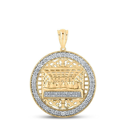 10kt Yellow Gold Mens Round Diamond Last Supper Circle Charm Pendant 3/4 Cttw