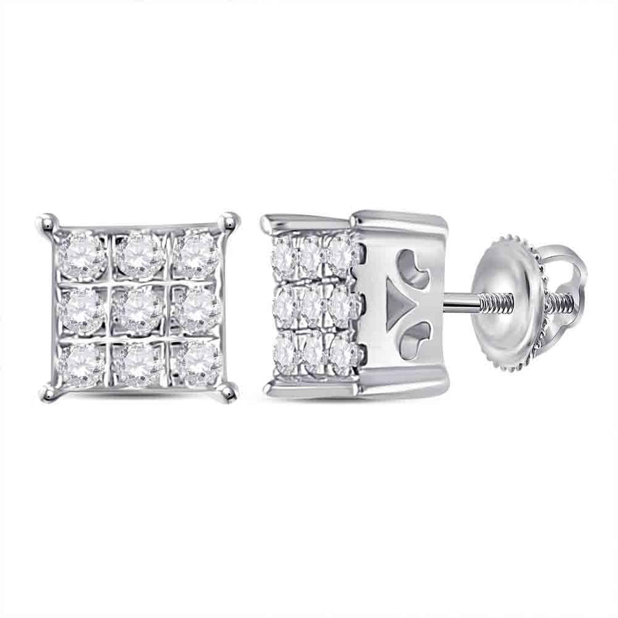 10kt White Gold Womens Round Diamond Square Cluster Earrings 1/6 Cttw