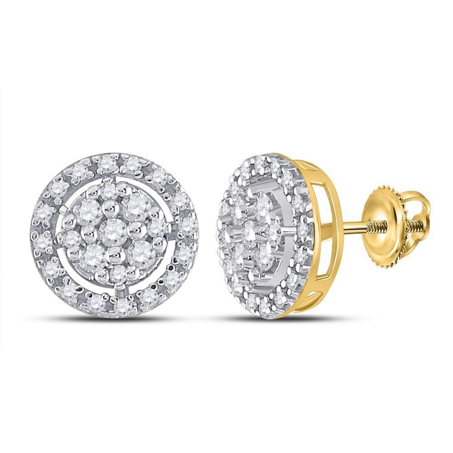 10kt Yellow Gold Womens Round Diamond Circle Cluster Earrings 1/5 Cttw