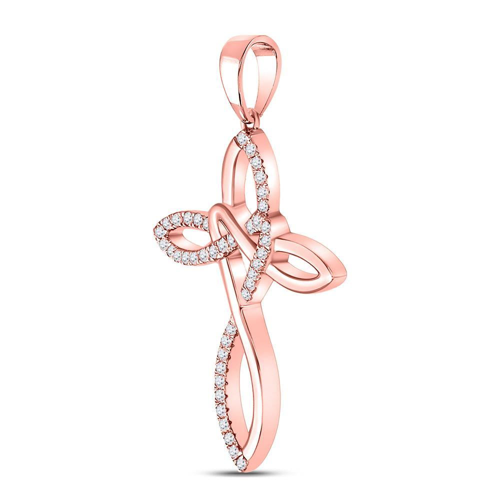 10kt Rose Gold Womens Round Diamond Woven Cross Pendant 1/5 Cttw
