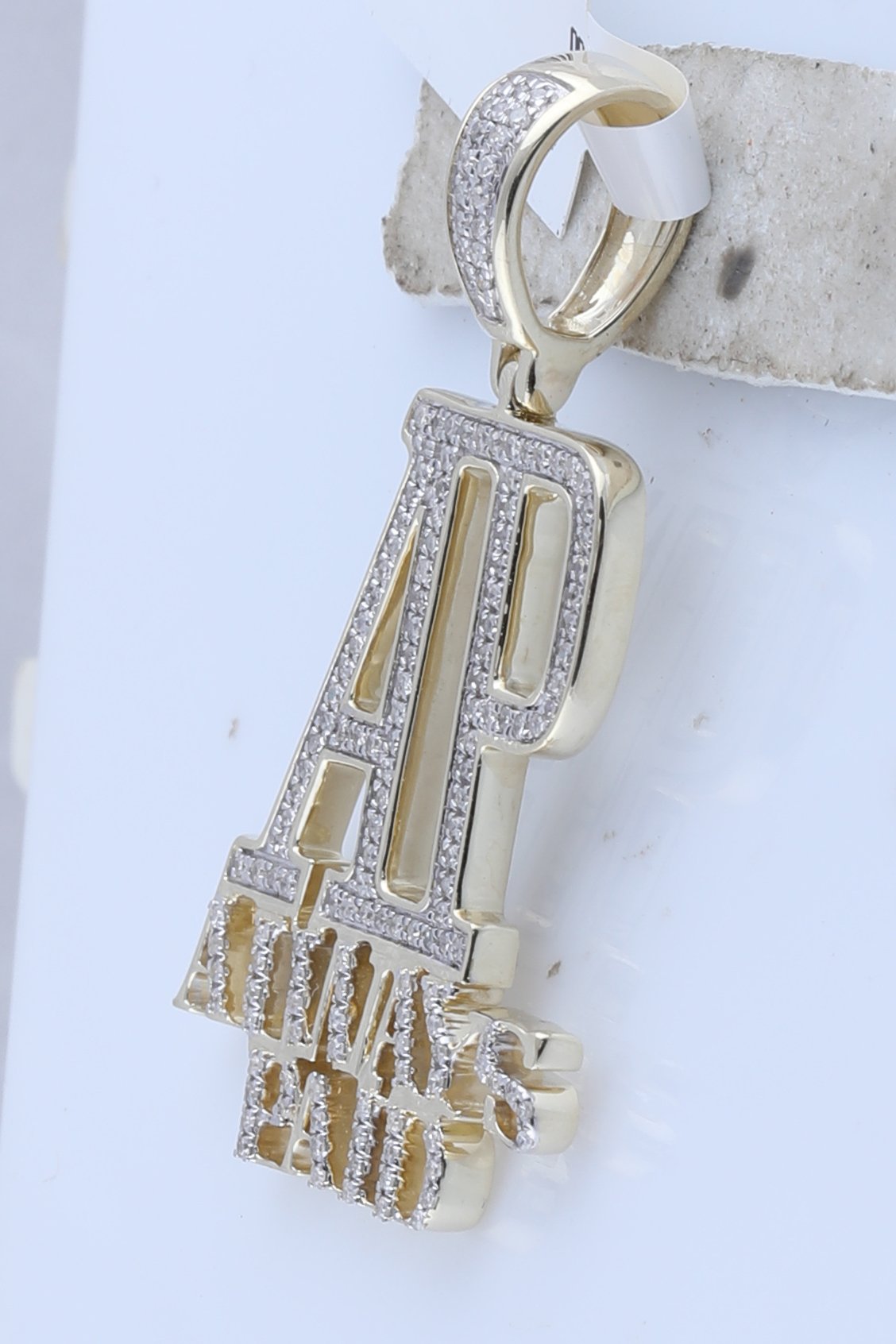 10kt Yellow Gold Mens Round Diamond Always Paid Phrase Charm Pendant 1/2 Cttw