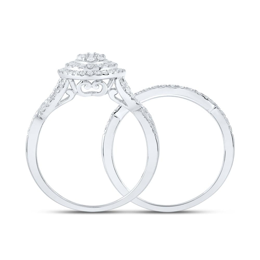10kt White Gold Round Diamond Oval Bridal Wedding Ring Band Set 3/4 Cttw