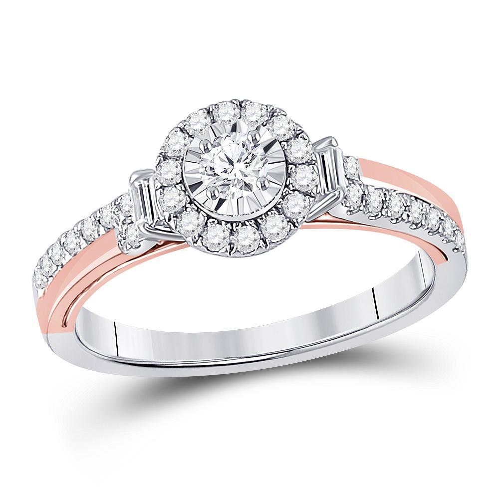 10kt Two-tone Gold Round Diamond Halo Bridal Wedding Engagement Ring 1/2 Cttw