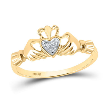 10kt Yellow Gold Womens Round Diamond Claddagh Heart Ring .02 Cttw