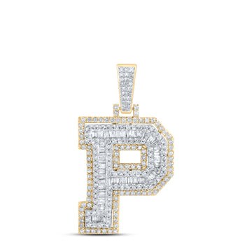 10kt Yellow Gold Mens Round Diamond P Initial Letter Charm Pendant 3/4 Cttw