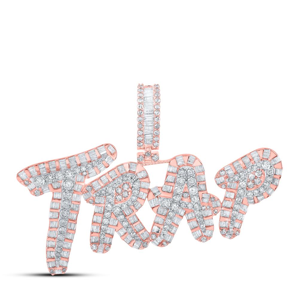 10kt Two-tone Gold Mens Baguette Diamond TRAP Phrase Charm Pendant 3-3/8 Cttw