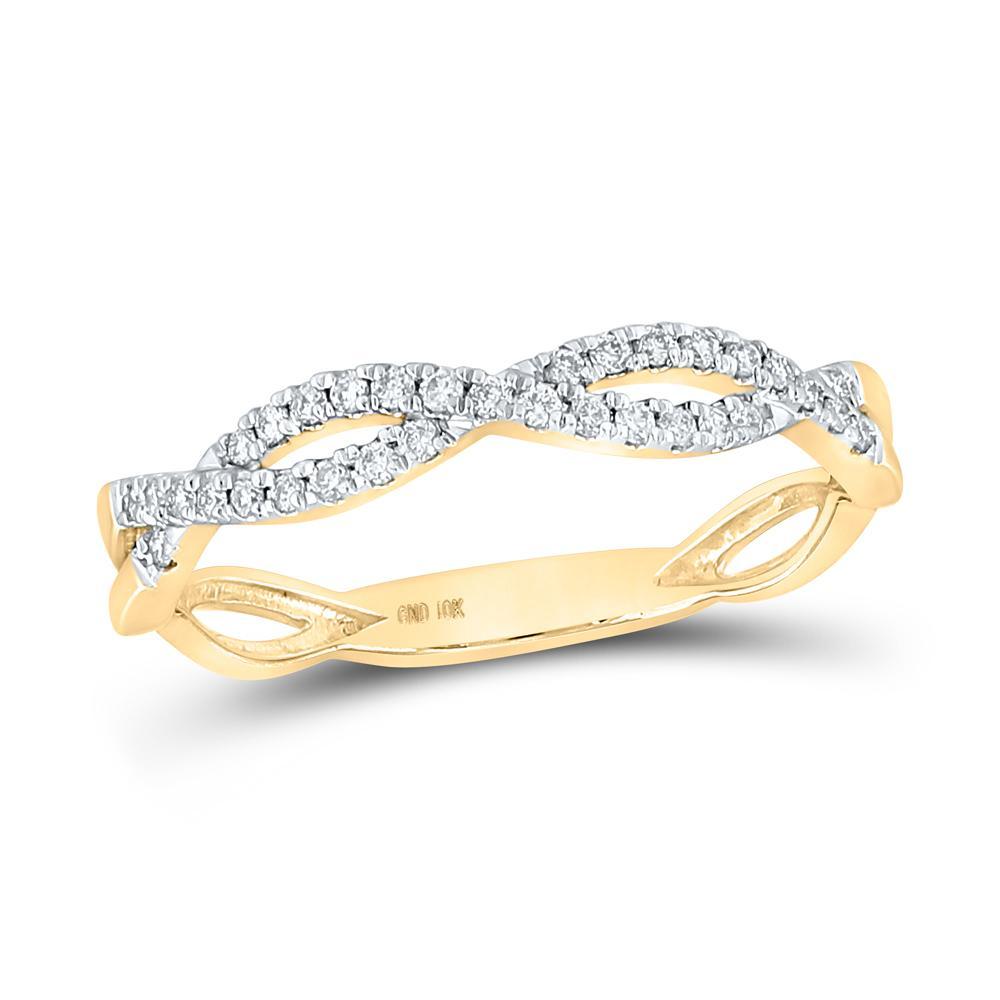 10kt Yellow Gold Womens Round Diamond Twist Stackable Band Ring 1/6 Cttw