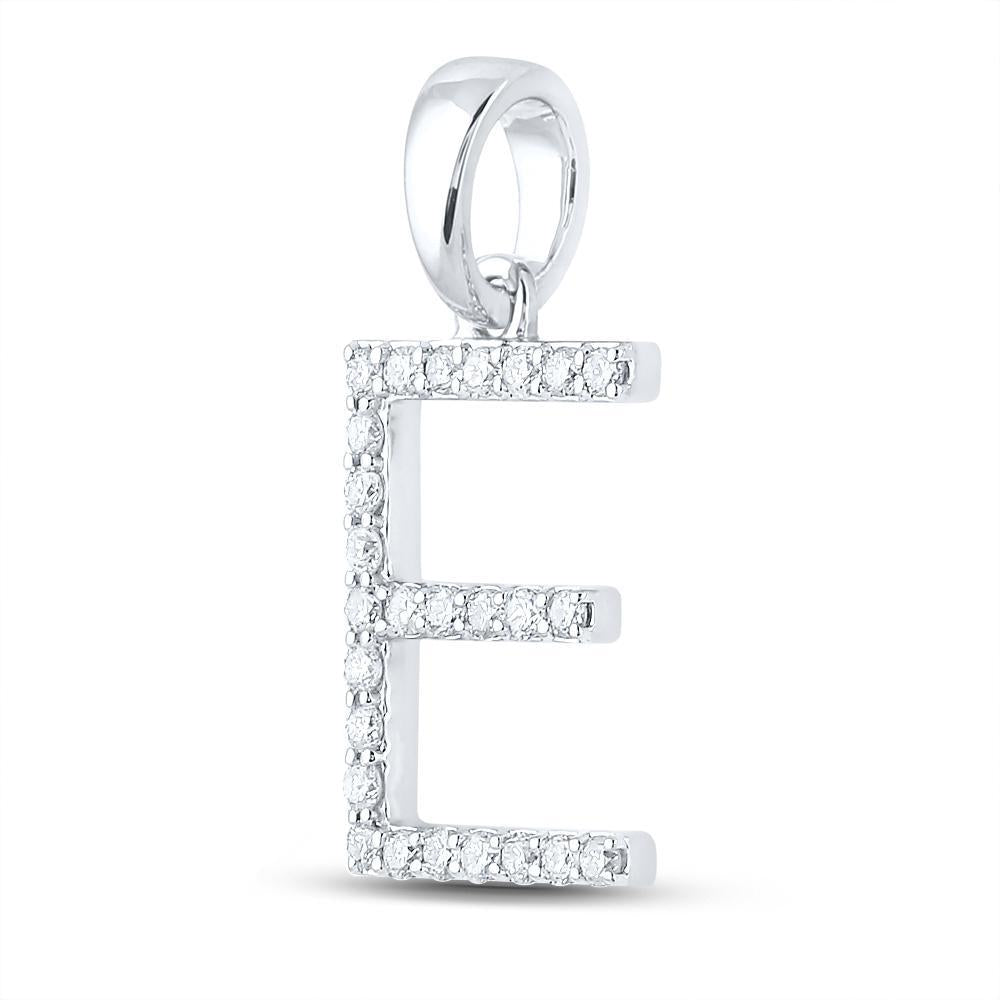 14kt White Gold Womens Round Diamond E Initial Letter Pendant 1/4 Cttw