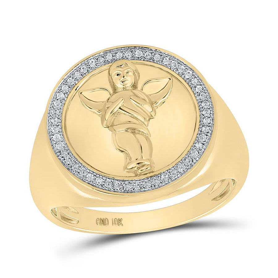 10kt Yellow Gold Mens Round Diamond Circle Angel Ring 1/6 Cttw