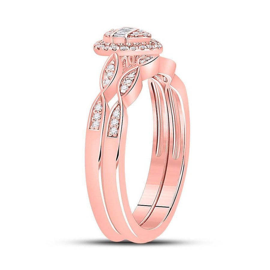 10kt Rose Gold Baguette Diamond Bridal Wedding Ring Band Set 1/5 Cttw