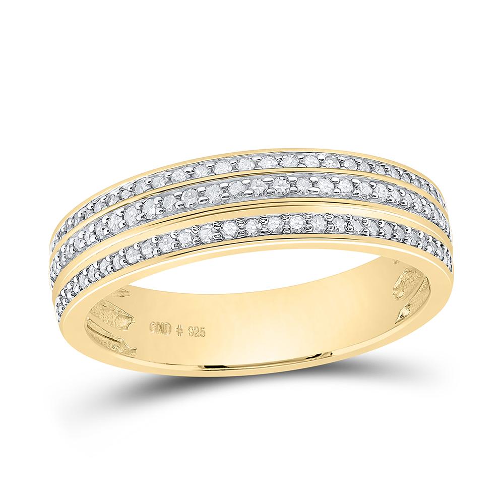 Yellow-tone Sterling Silver His Hers Round Diamond Cluster Matching Wedding Set 7/8 Cttw