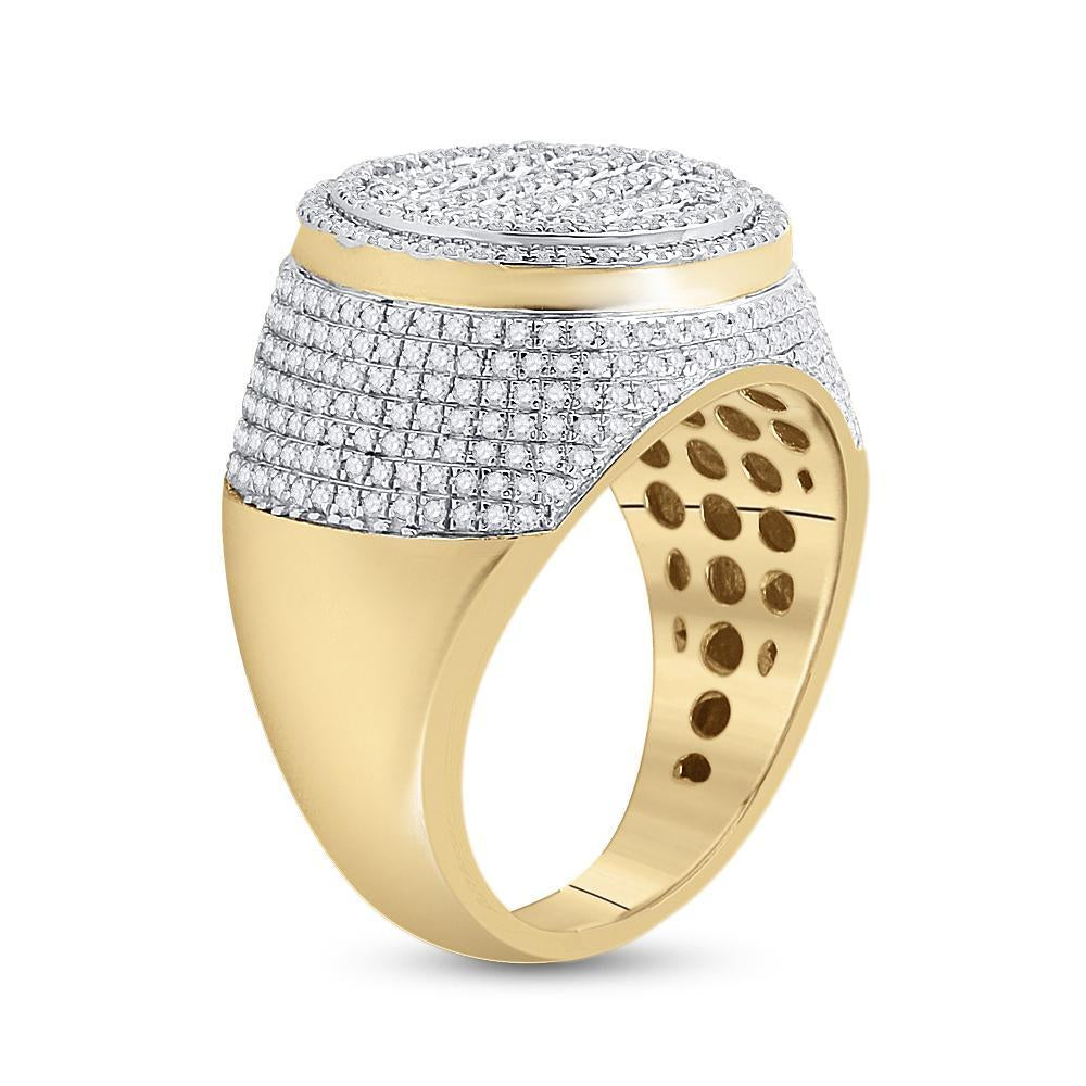 10kt Yellow Gold Mens Baguette Diamond Statement Circle Cluster Ring 1-3/4 Cttw