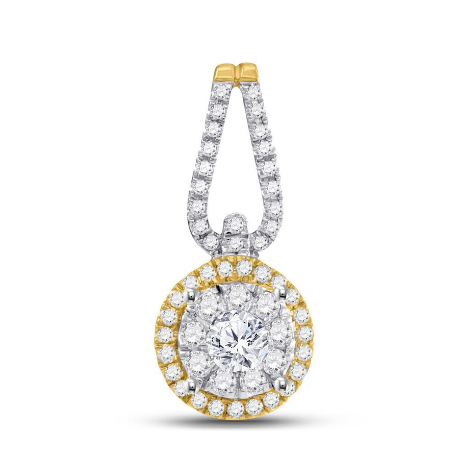 14kt Yellow Gold Womens Round Diamond Halo Solitaire Pendant 1/2 Cttw