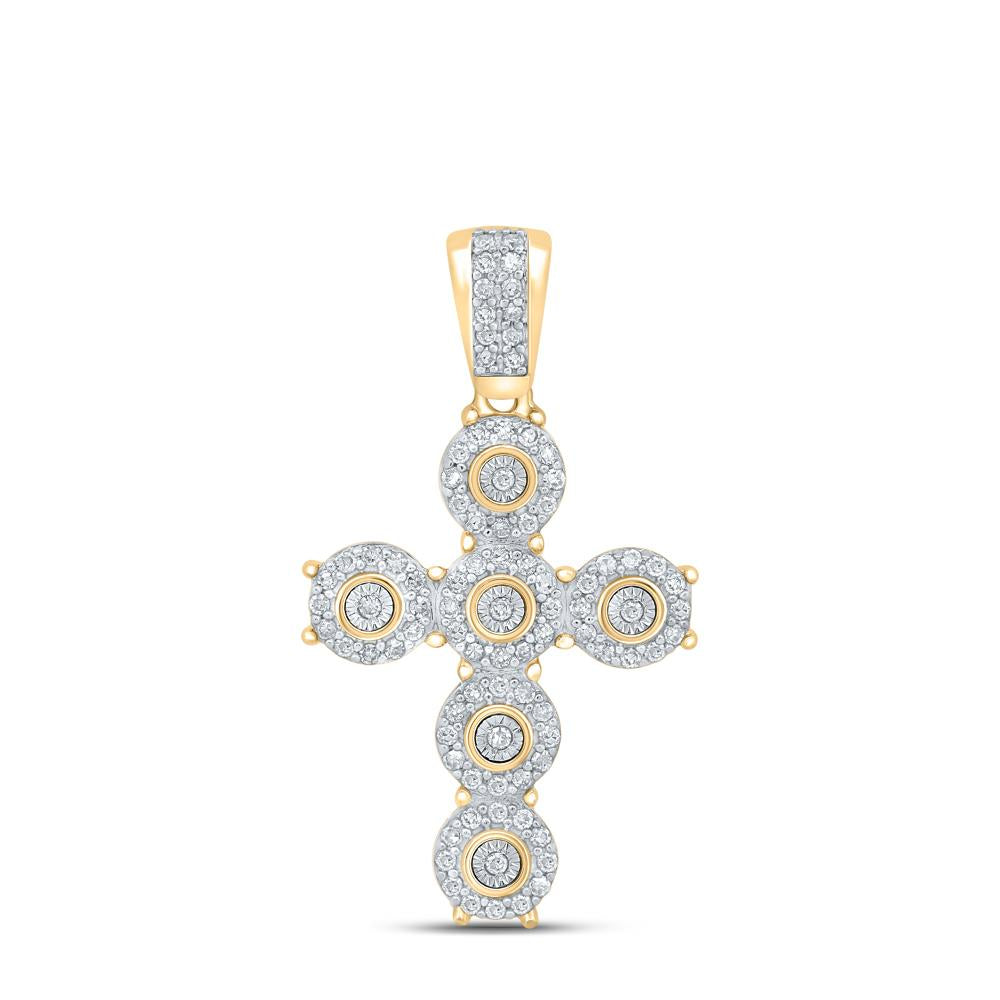 10kt Yellow Gold Mens Round Diamond Cross Charm Pendant 1/4 Cttw