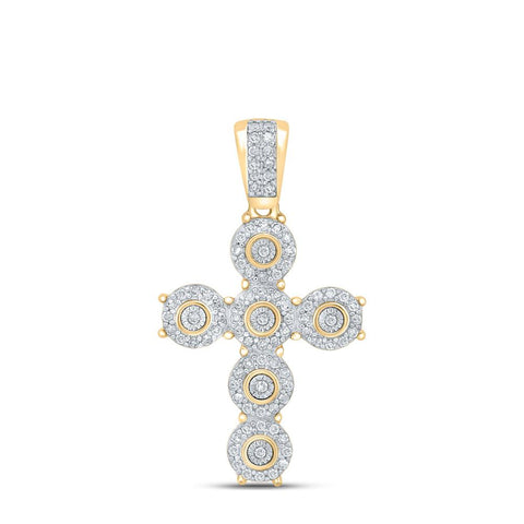 10kt Yellow Gold Mens Round Diamond Cross Charm Pendant 1/4 Cttw