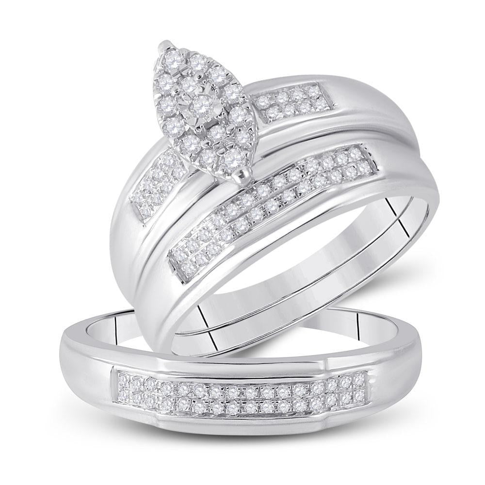 10kt White Gold His Hers Round Diamond Cluster Matching Wedding Set 1/3 Cttw