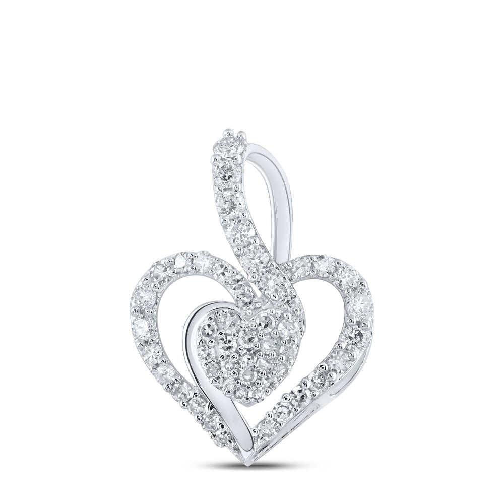 10kt White Gold Womens Round Diamond Heart Pendant 3/8 Cttw