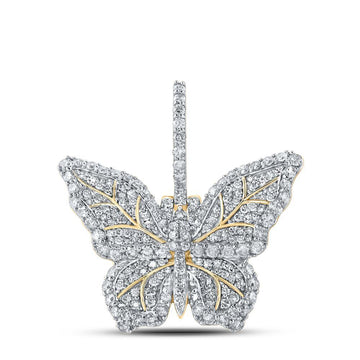 14kt Yellow Gold Mens Round Diamond Butterfly Charm Pendant 1-1/2 Cttw