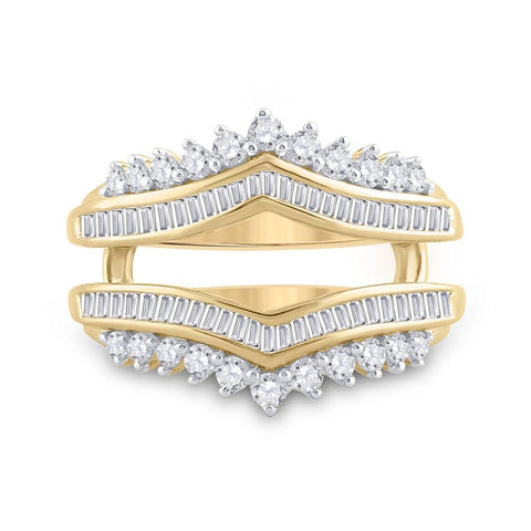 14kt Yellow Gold Womens Round Diamond Wedding Wrap Ring Guard Enhancer 3/4 Cttw