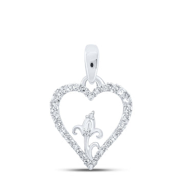 10kt White Gold Womens Round Diamond Flower Heart Pendant 1/8 Cttw