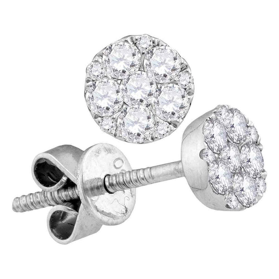 18kt White Gold Womens Round Diamond Circle Cluster Dangle Earrings 1-1/2 Cttw