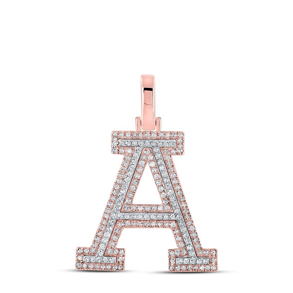 10kt Two-tone Gold Mens Round Diamond A Initial Letter Pendant 1/2 Cttw