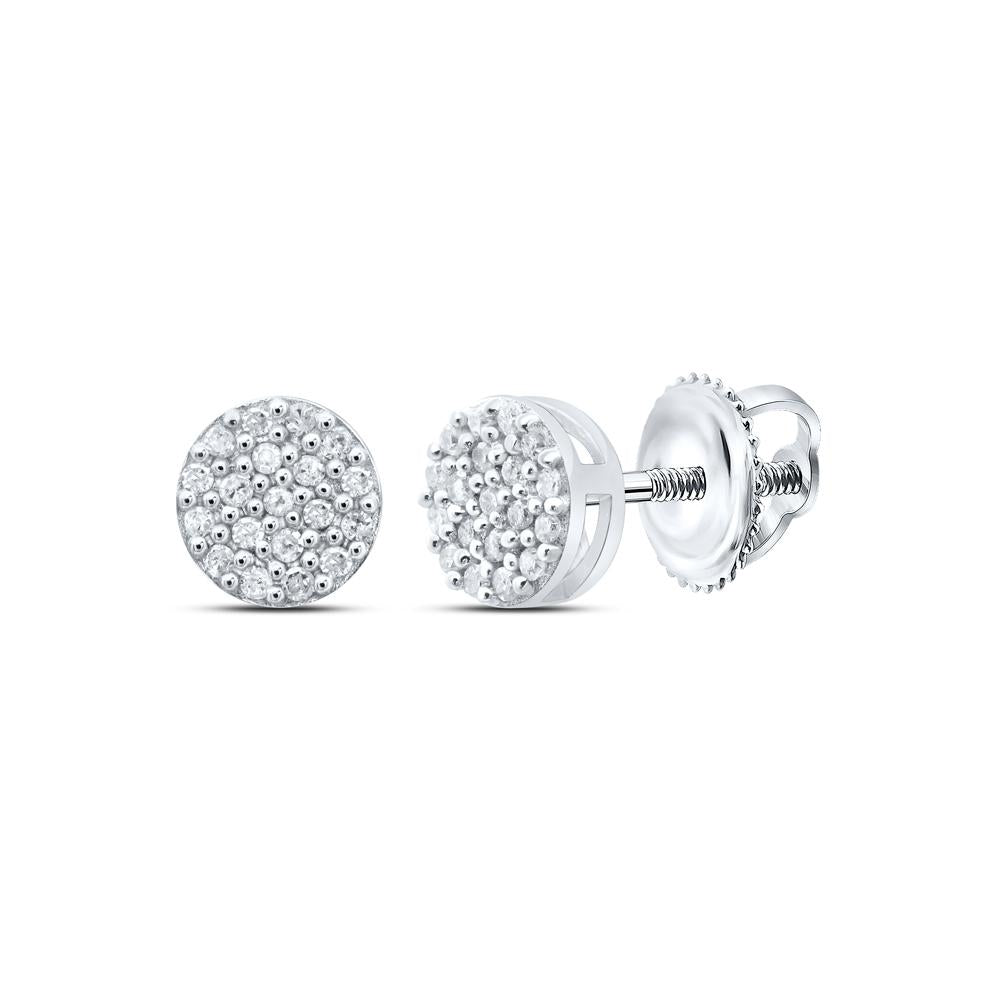 Sterling Silver Womens Round Diamond Cluster Earrings 1/10 Cttw