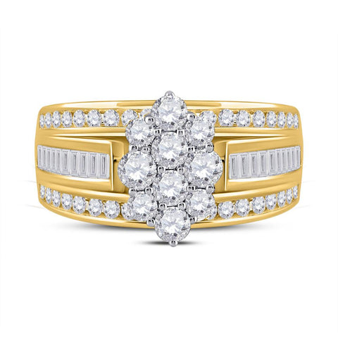 14kt Yellow Gold Round Diamond Cluster Bridal Wedding Engagement Ring 1-1/2 Cttw
