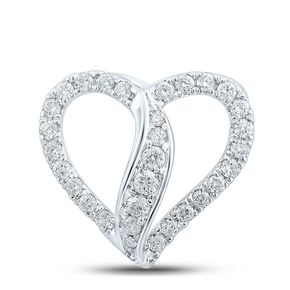 10kt White Gold Womens Round Diamond Heart Pendant 1/3 Cttw