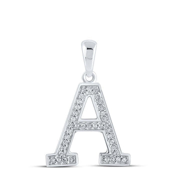 10kt White Gold Womens Round Diamond Initial A Letter Pendant 1/12 Cttw