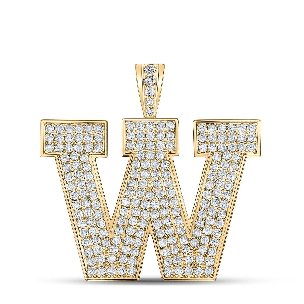 10kt Yellow Gold Mens Round Diamond W Initial Letter Charm Pendant 3-1/3 Cttw