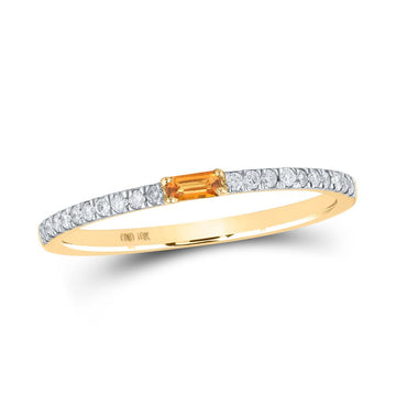 10kt Yellow Gold Womens Baguette Citrine Diamond Band Ring 1/5 Cttw