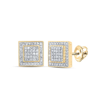 10kt Yellow Gold Womens Round Diamond Square Earrings 3/8 Cttw