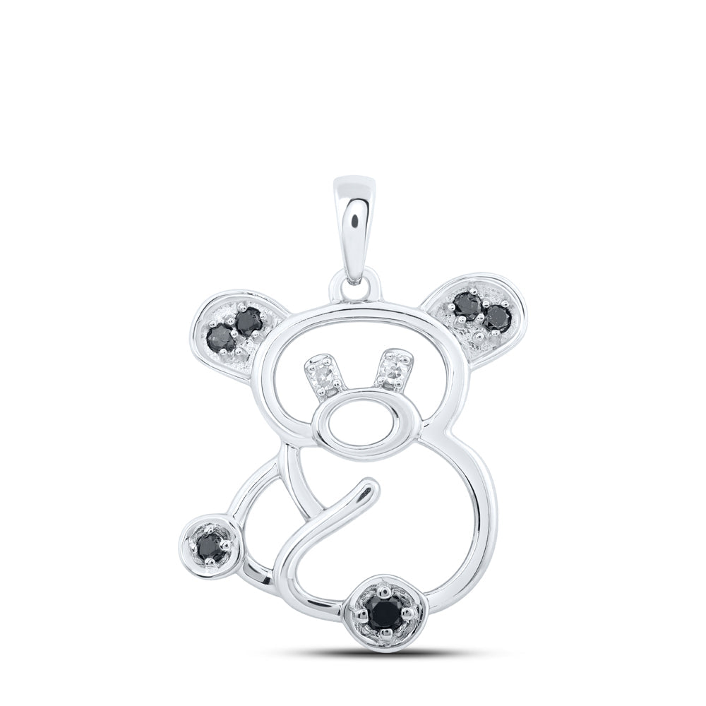 10kt White Gold Womens Round Black Color Treated Diamond Koala Bear Animal Pendant 1/12 Cttw
