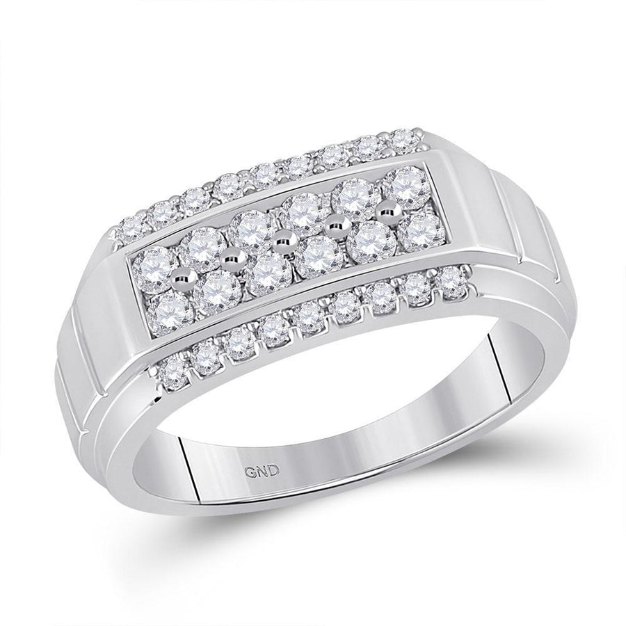 14kt White Gold Mens Round Diamond Wedding Band Ring 1 Cttw