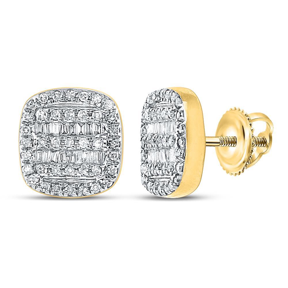 10kt Yellow Gold Baguette Diamond Square Earrings 1/3 Cttw