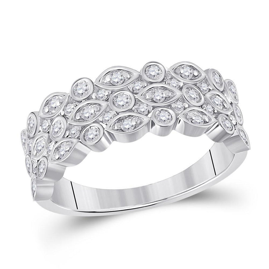 14kt White Gold Womens Round Diamond Oval Dot 3-Row Fashion Ring 3/4 Cttw